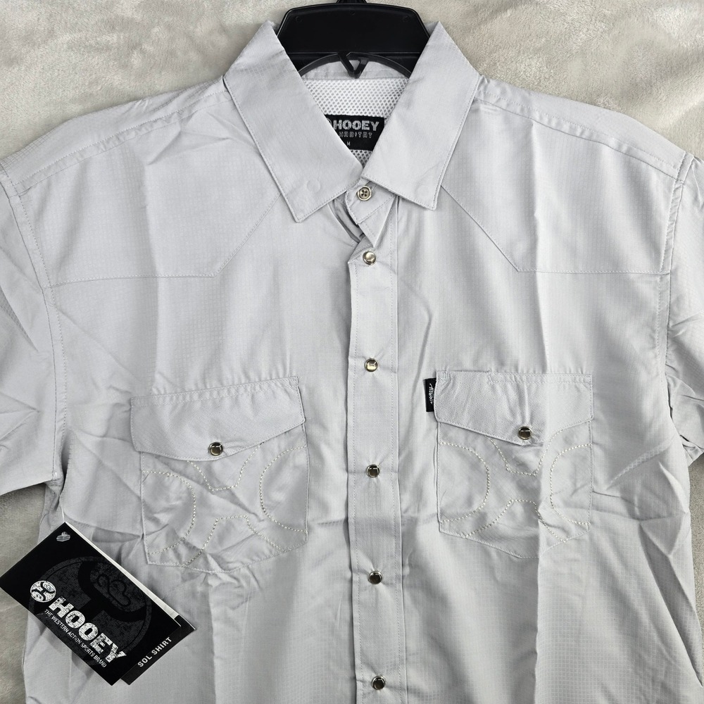 HOOEY Mens Sol Shirt Gray Short Sleeve‎ Snap Front Western Style Size Medium